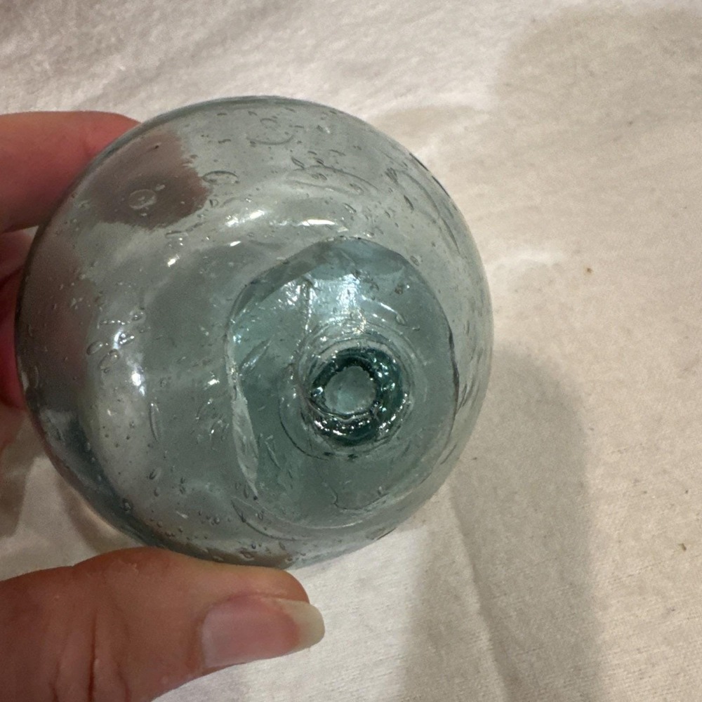 VTG Japanese Antique Hand Blown Glass Float Aqua‎ Sea Glass Teal 3" Bubble Glass